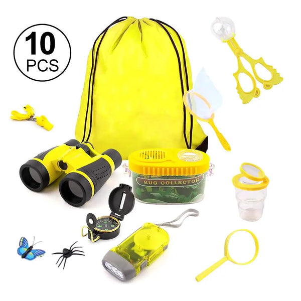Outdoor Explorer Kit With Drawstring Bag Binoculars Butterfly Net Educational Nature Exploration Toy