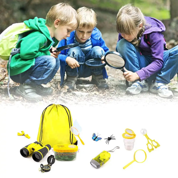 Outdoor Explorer Kit With Drawstring Bag Binoculars Butterfly Net Educational Nature Exploration Toy