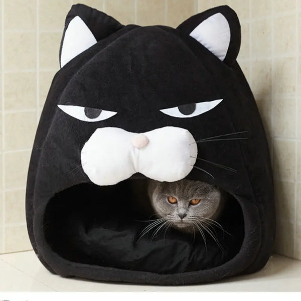 Foldable Cat House Soft Pet Nest With Cushion Cute Cartoon House for Cats Dogs