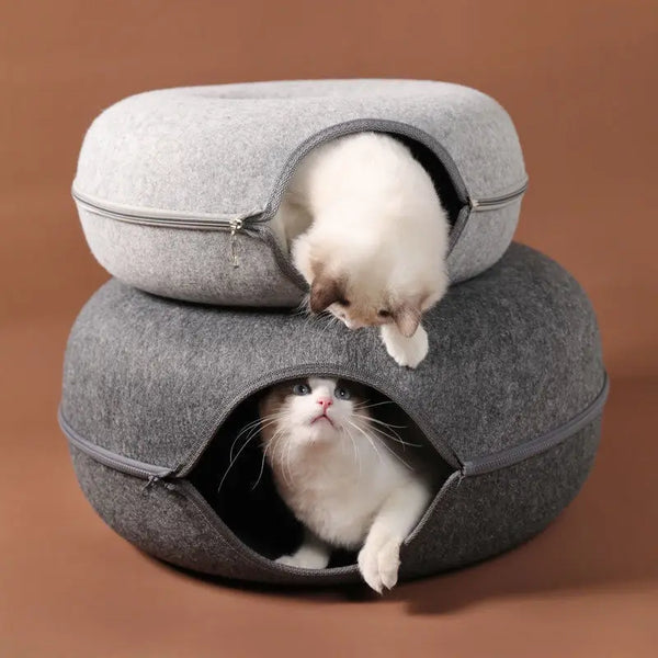 Donut Cat Bed Interactive Tunnel Pet Felt Indoor Toys Cats House Kitten Training Toy