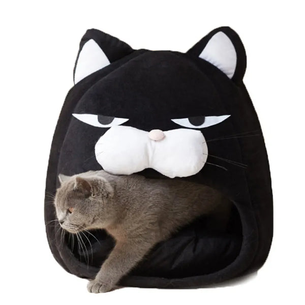 Foldable Cat House Soft Pet Nest With Cushion Cute Cartoon House for Cats Dogs