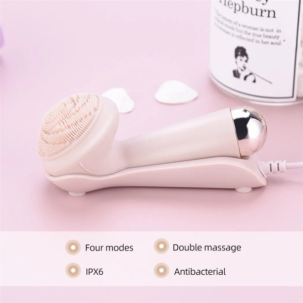 Electric Silicone Facial Brush Cleaner Vibration Roller Massage Pore Cleansing Instrument
