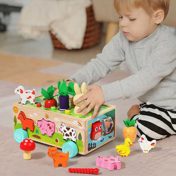 Wooden Shape Assortment Matching Children Toys Animals Game Cart Montessori Education Building Blocks Kids