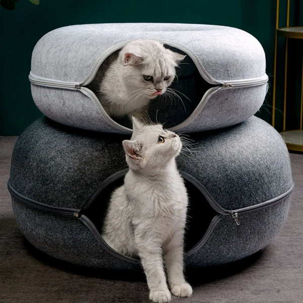 Donut Cat Bed Interactive Tunnel Pet Felt Indoor Toys Cats House Kitten Training Toy