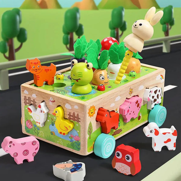Wooden Shape Assortment Matching Children Toys Animals Game Cart Montessori Education Building Blocks Kids